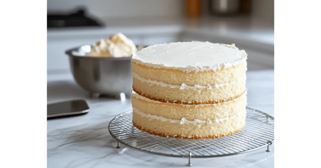 Freshly Baked Vanilla Cake Cooling on a Wire Rack