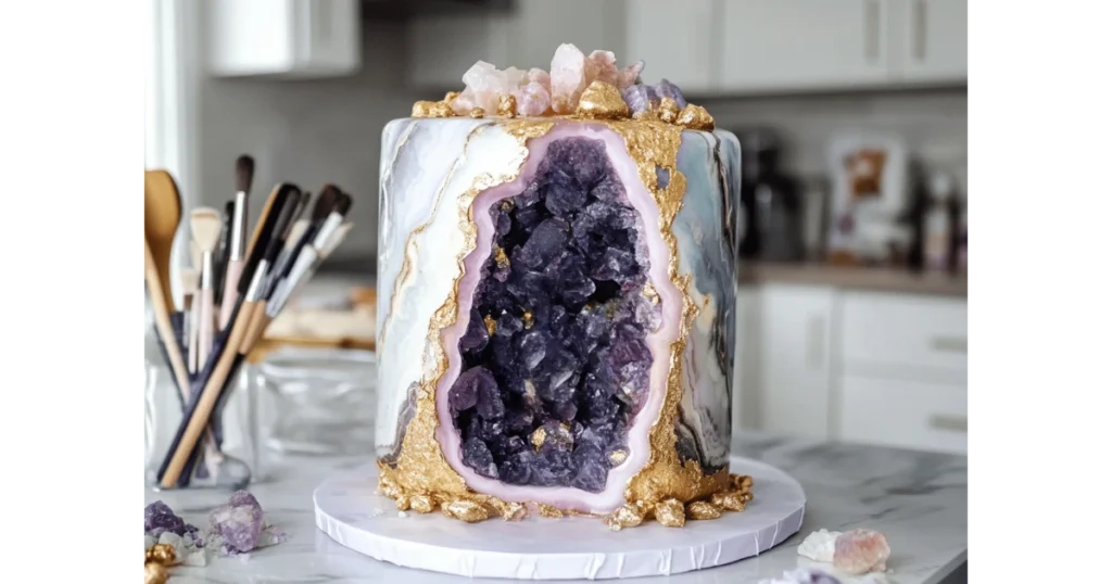 Decorating Geode Cake with Edible Crystals and Metallic Paint